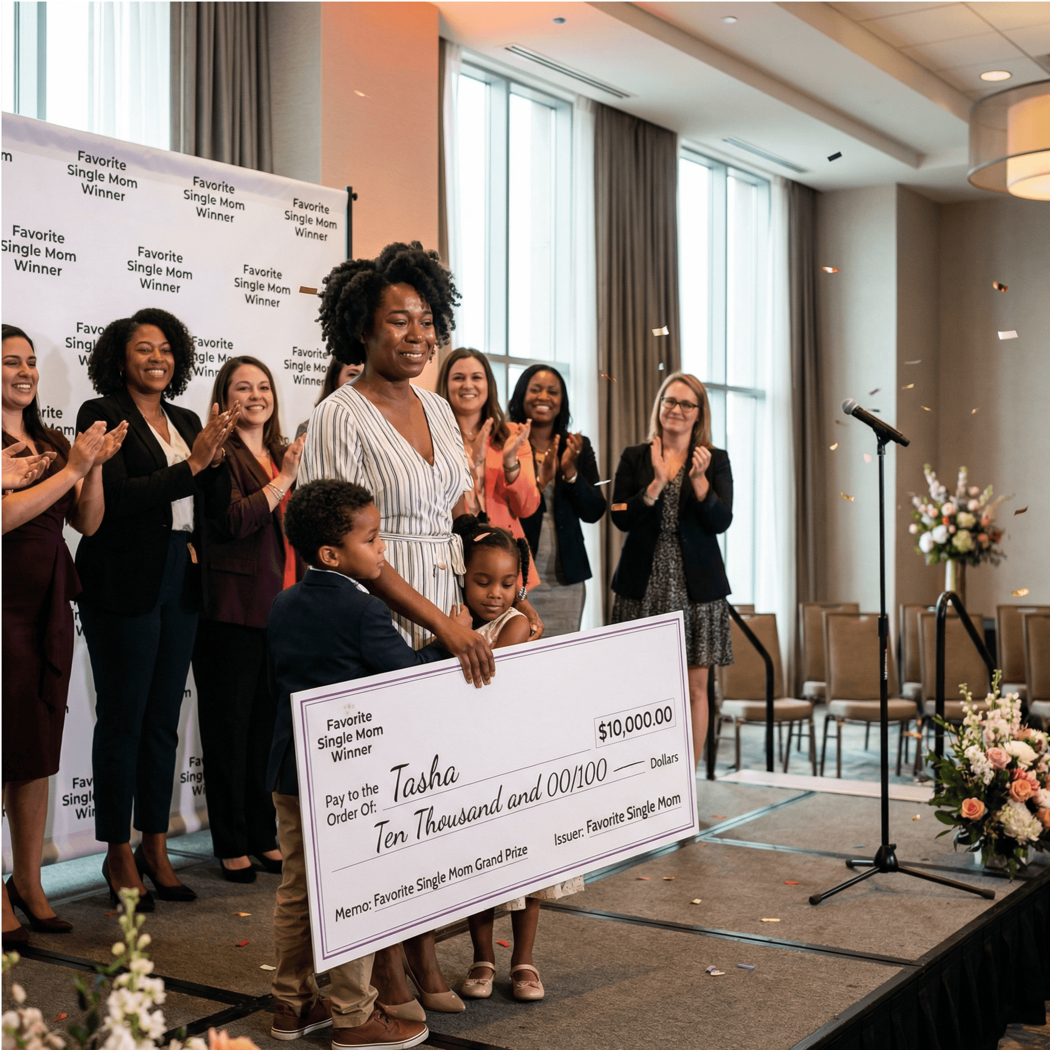 Award ceremony celebrating the $10K cash prize winner